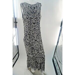 JS Collections Size 12 Black/White Beaded Embroidered Midi Soutache Dress NWT